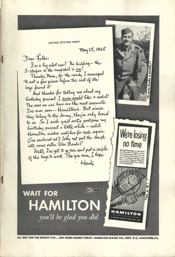 1945 Hamilton Vintage Print ads