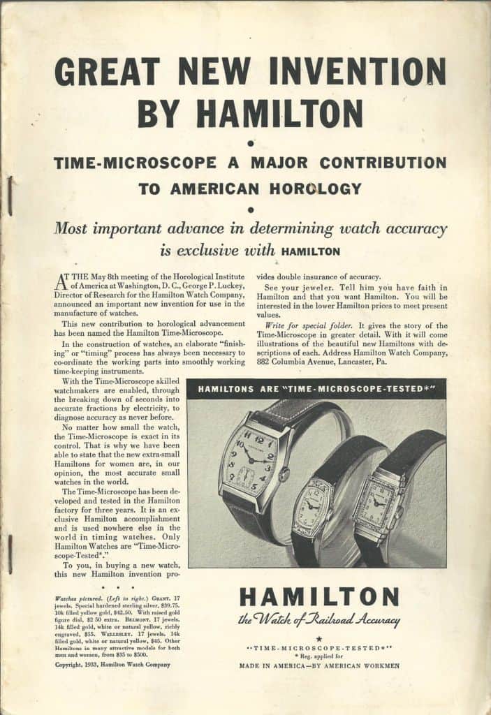 1933 Hamilton Vintage Print ads