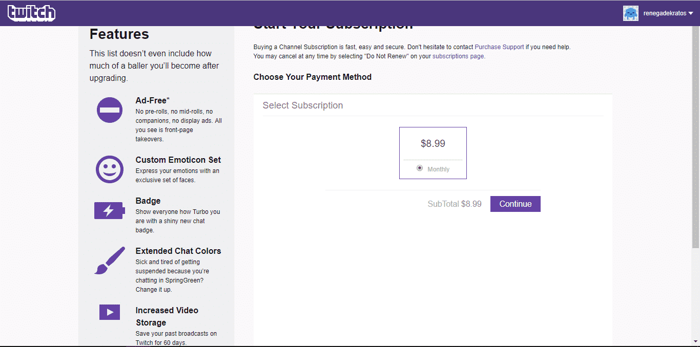 twitch subscription