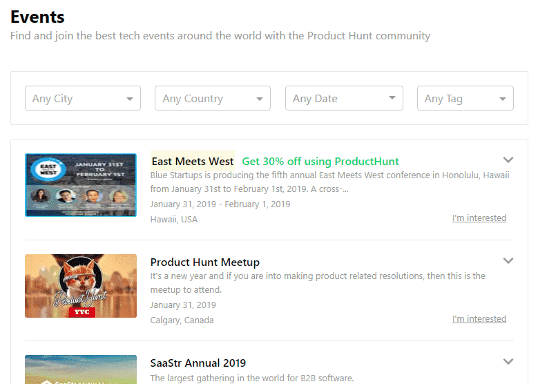 promoted events product hunt