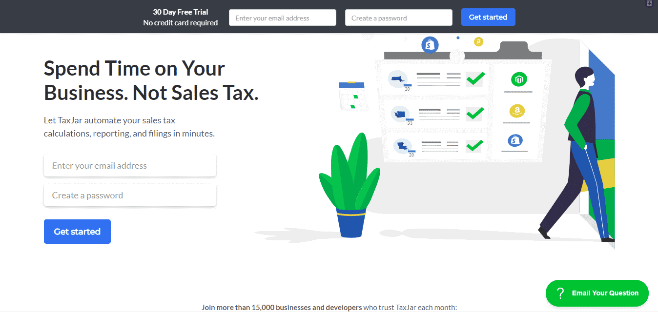 taxjar landing page CTA