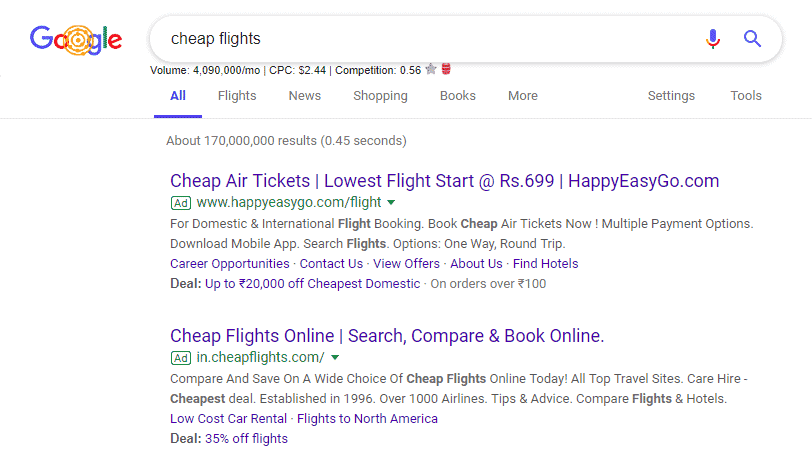 cheap flights ad