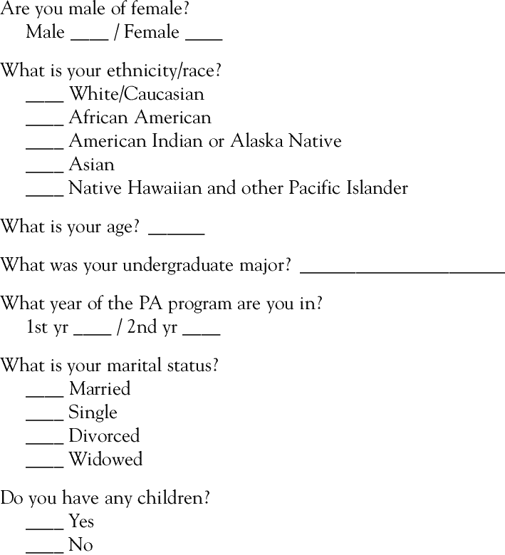 demographic questionnaire