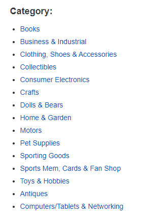 ebay selling categories