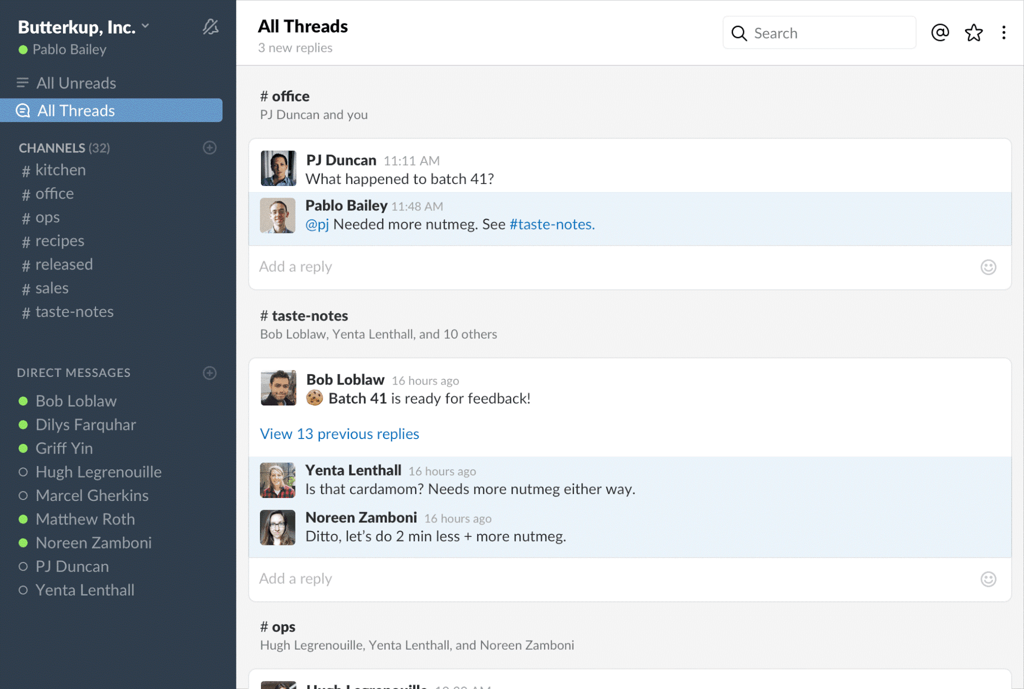 slack user interface