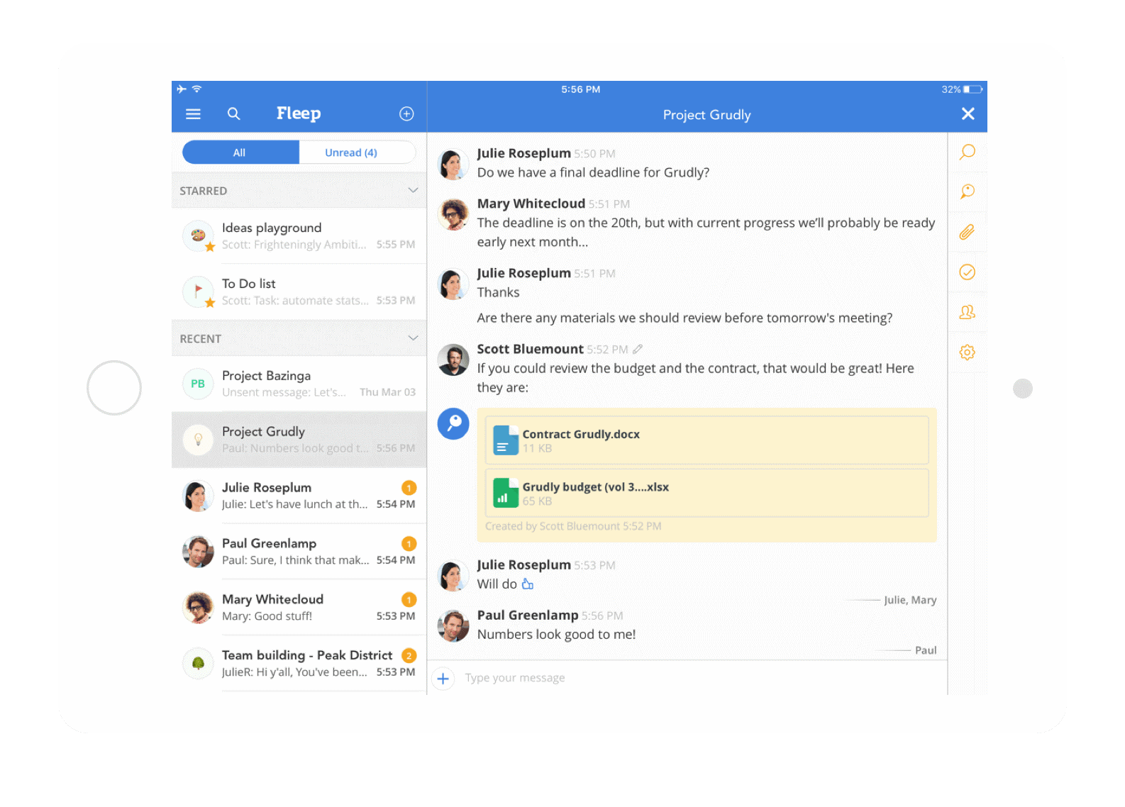 fleep user interface