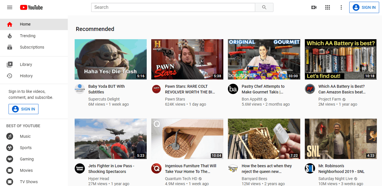 YouTube interface