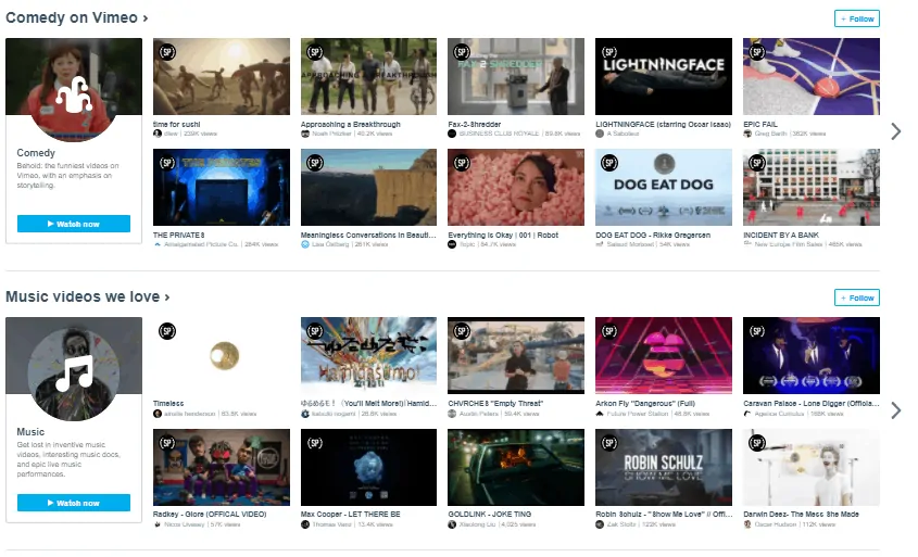 Vimeo interface