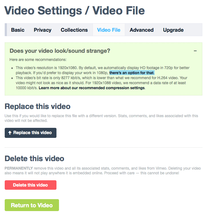 Vimeo video upload