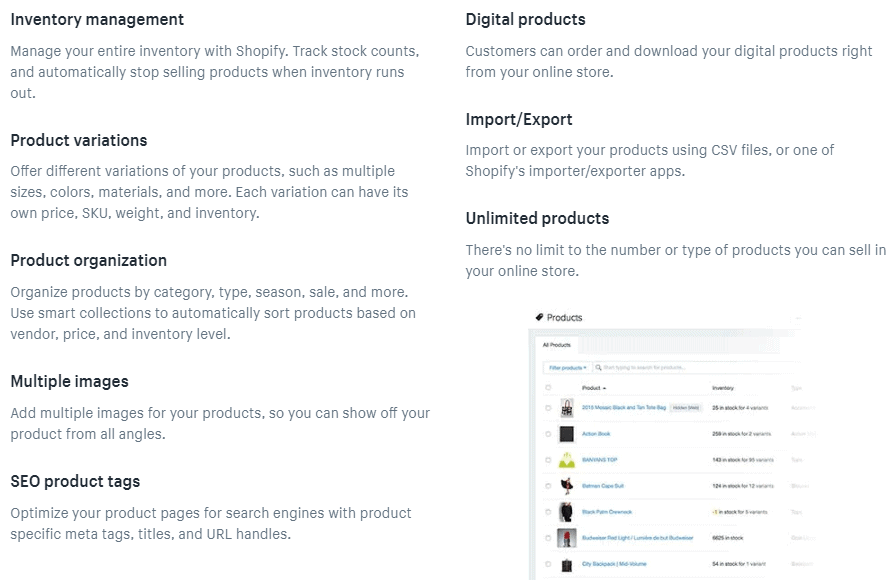 shopify products