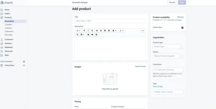 shopify add products