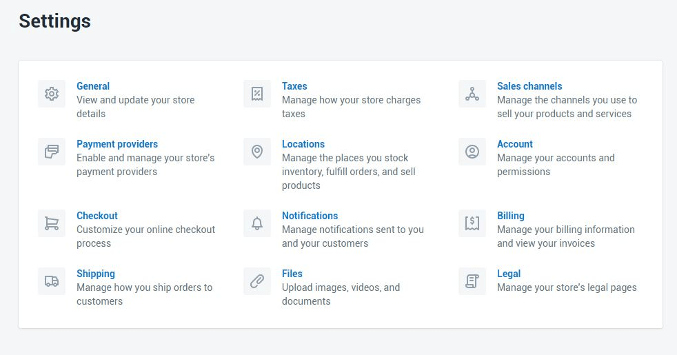 shopify store settings