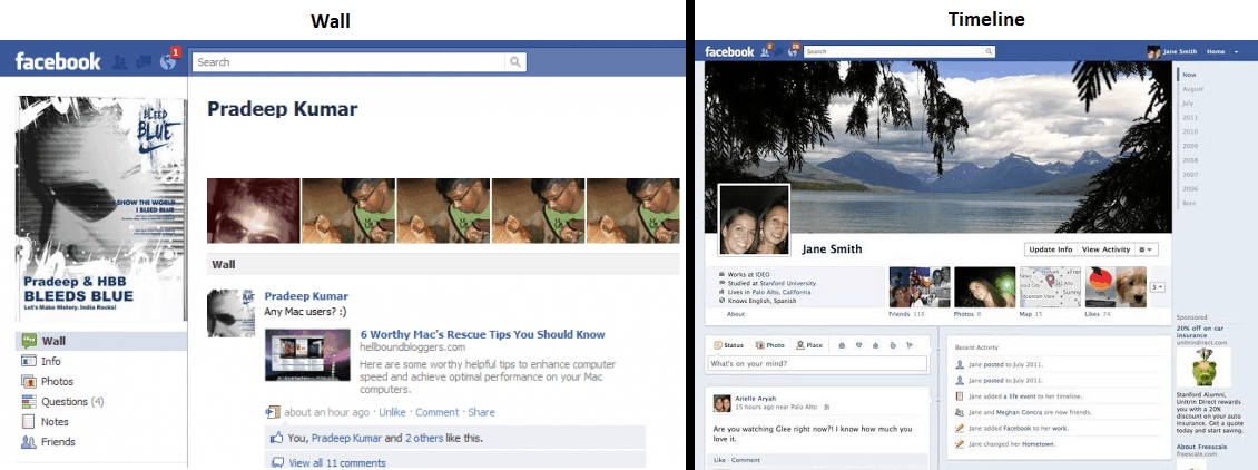 facebook wall vs facebook timeline