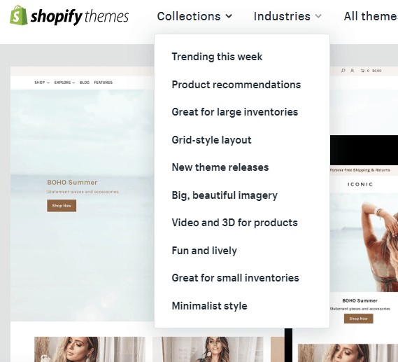 Collection of themes in-built in Shopify