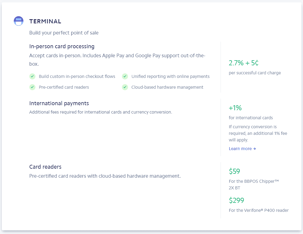 stripe terminal fees