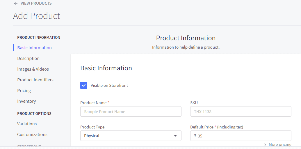 big commerce product categories