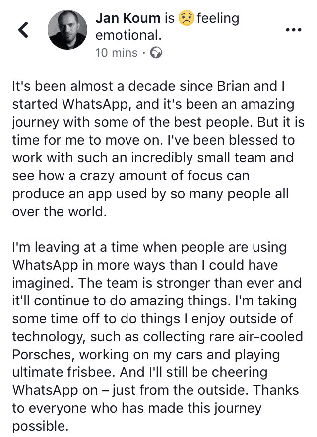 jan koum leaving whatsapp