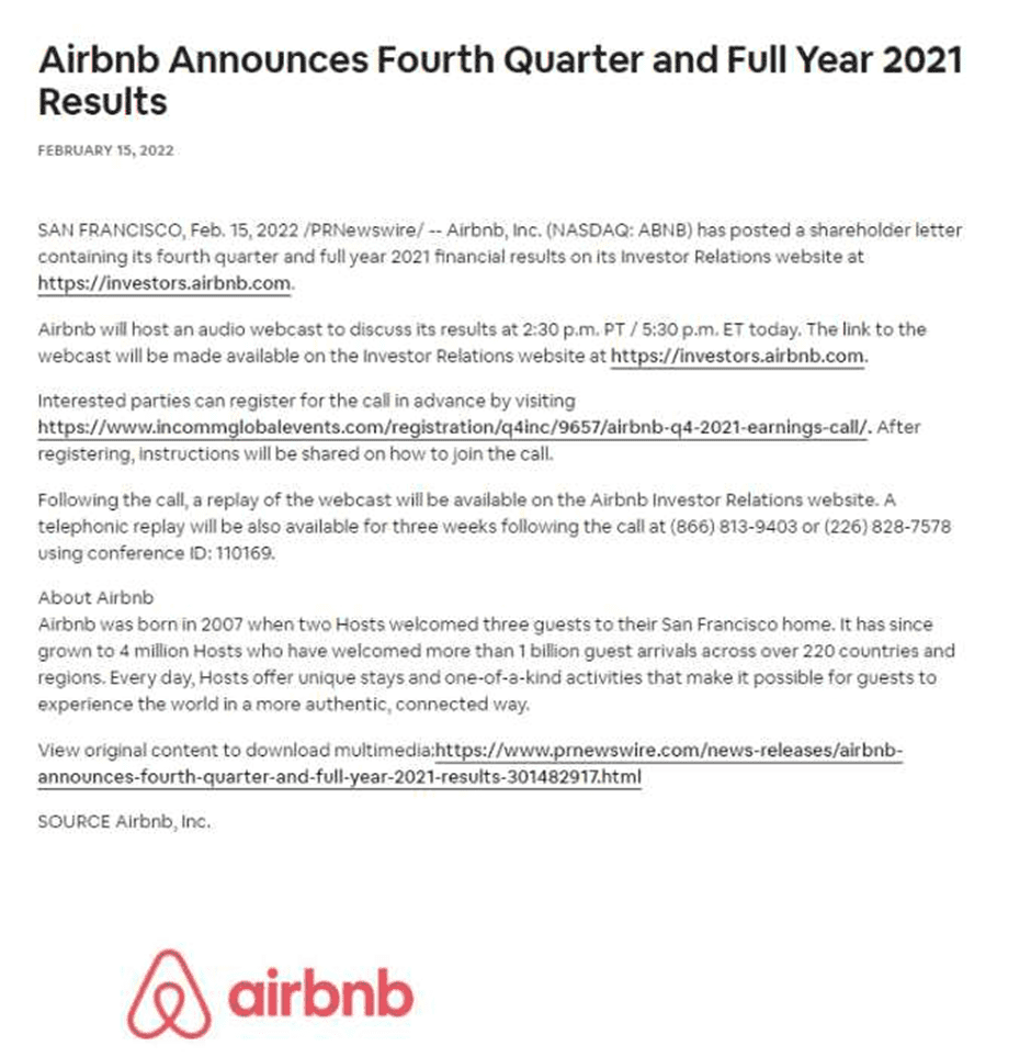 airbnb press release