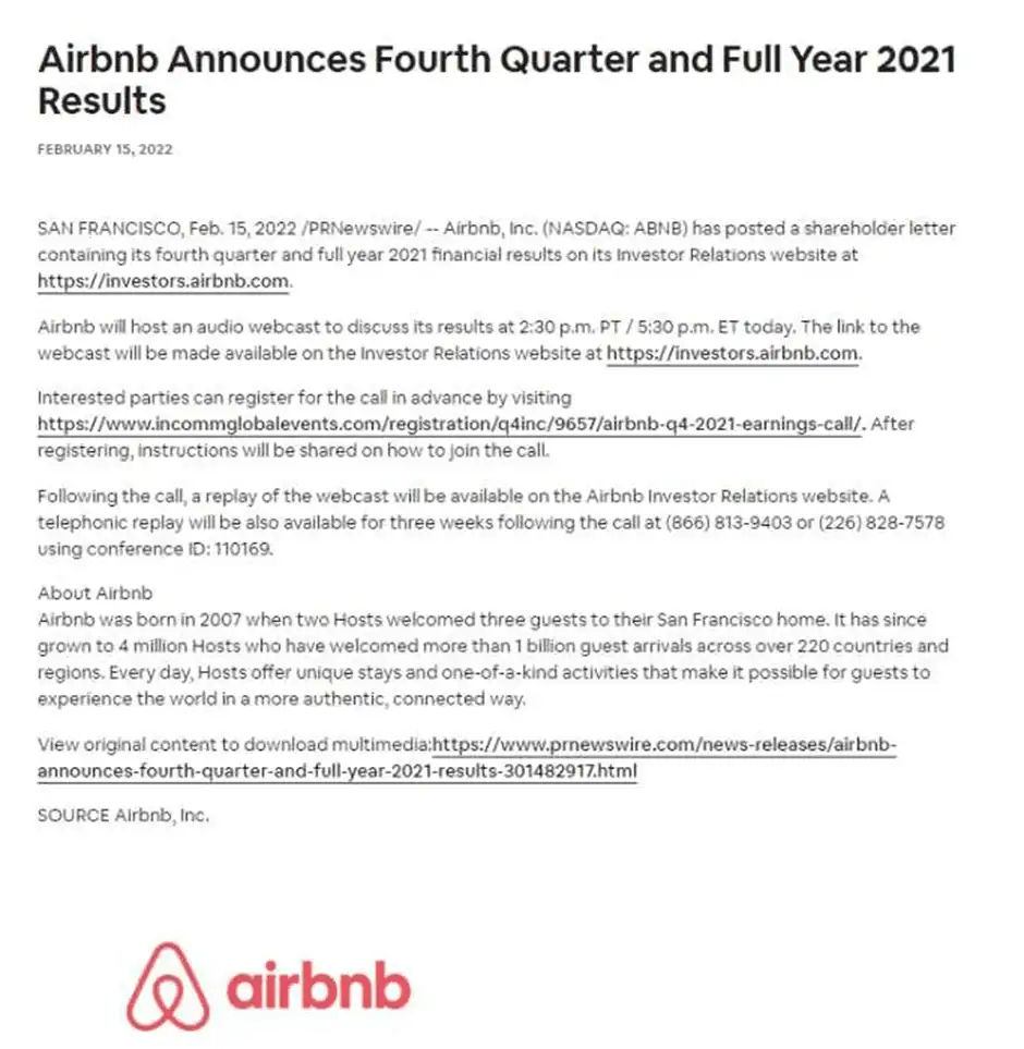 airbnb press release