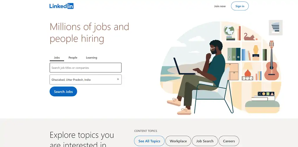 Linkedin Jobs landing page