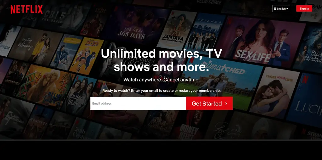 Netflix landing page