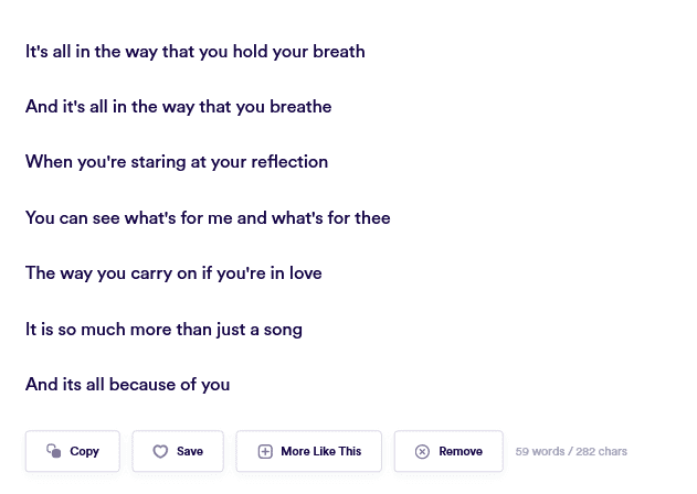 song lyrics copy.ai result