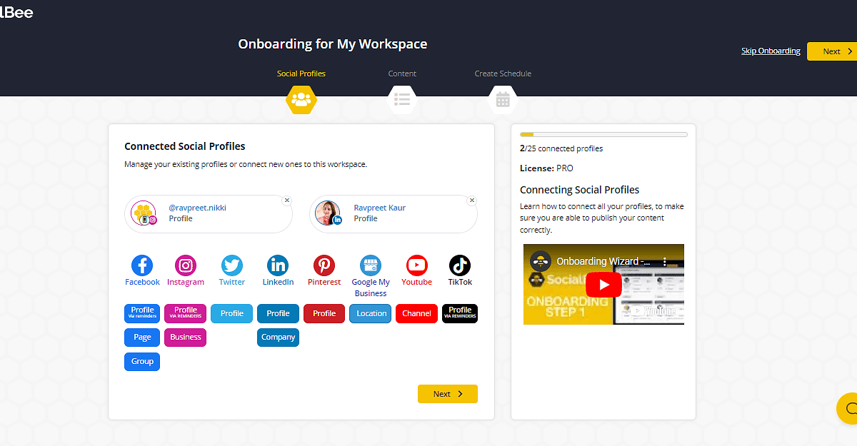 SocialBee Creating A New Workspace