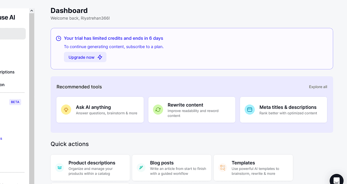 Hypotenuse AI Dashboard 