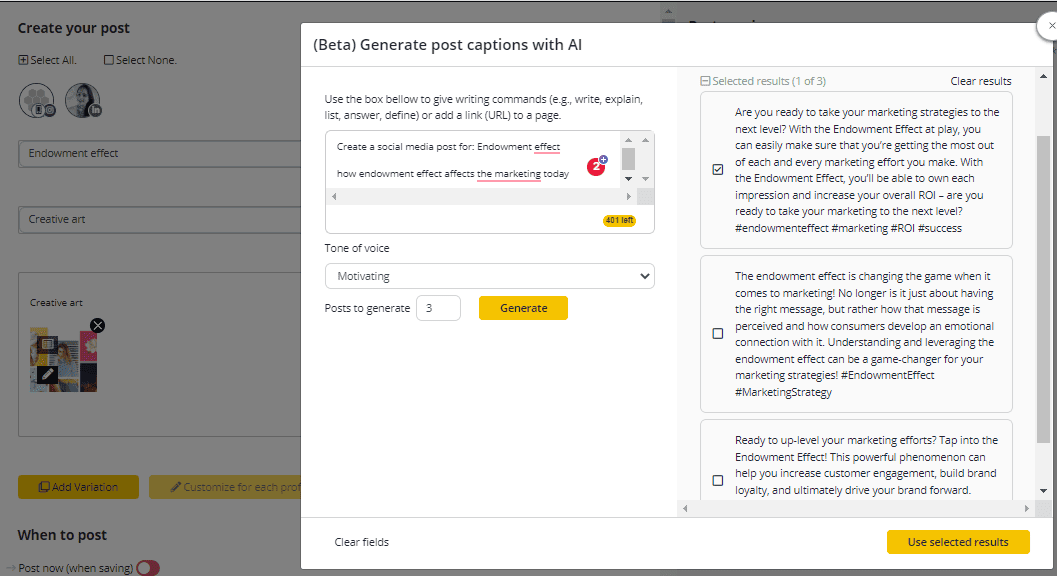 SocialBee AI Post Generator  Result