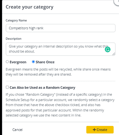 SocialBee Create Your Own Category