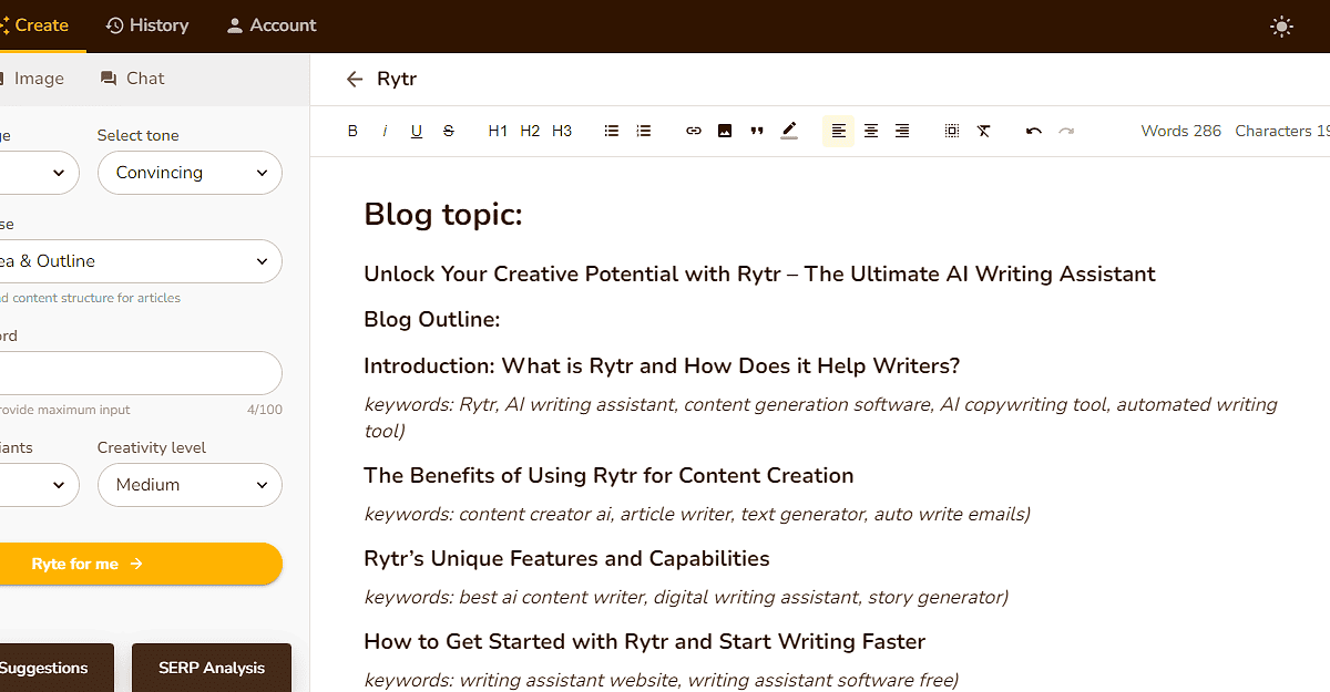 Rytr Blog Idea And Outline 