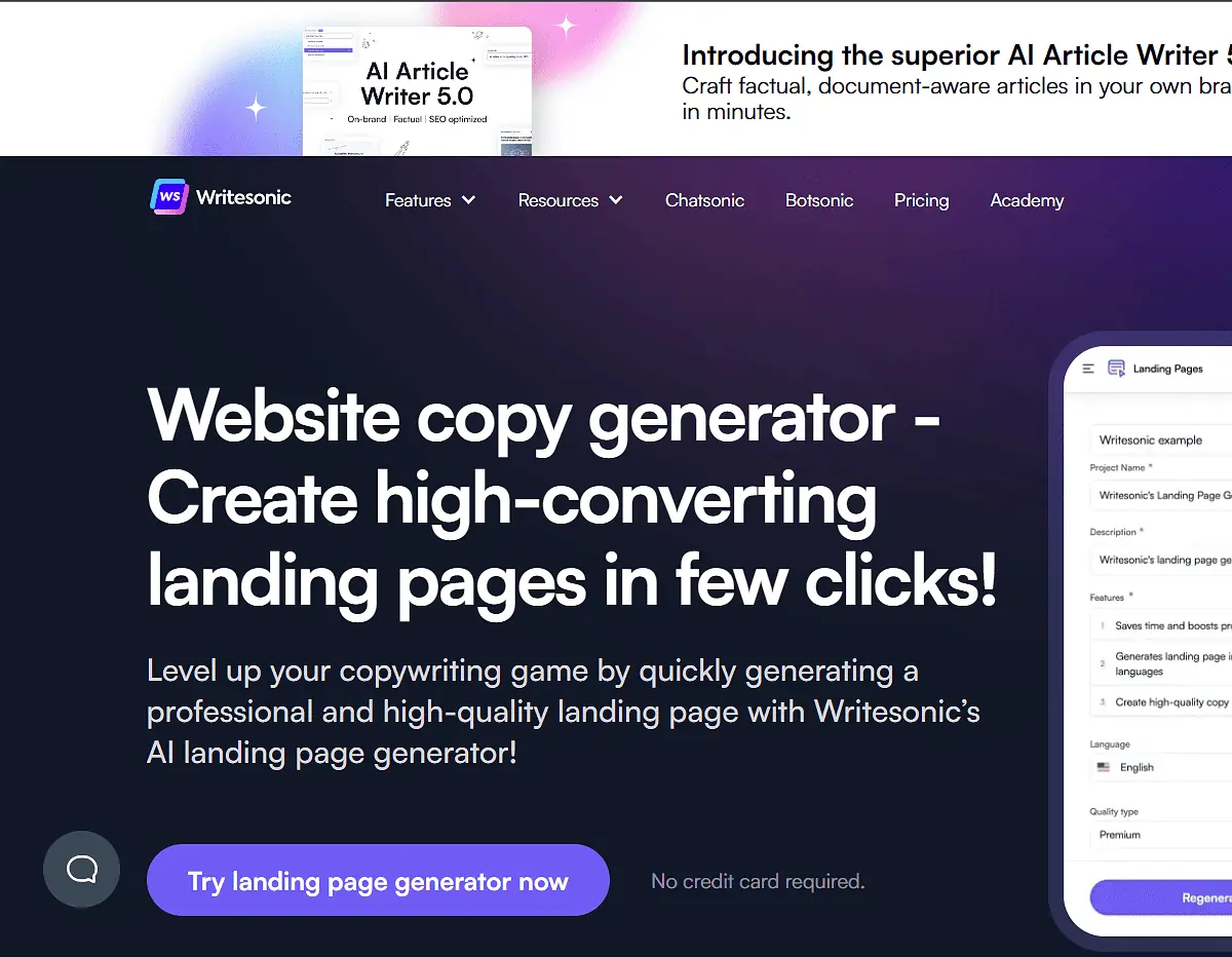 Writesonic AI Landing Page Generator