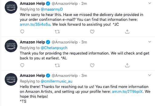 Amazon has a dedicated team of social customer care representatives, also called @AmazonHelp