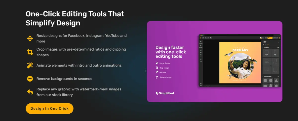 Simplifed one-click editing tools 